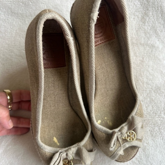 TORY BURCH Jackie Wedge Espadrille Platform Peep Toe Tan Shoes - Picture 8 of 14